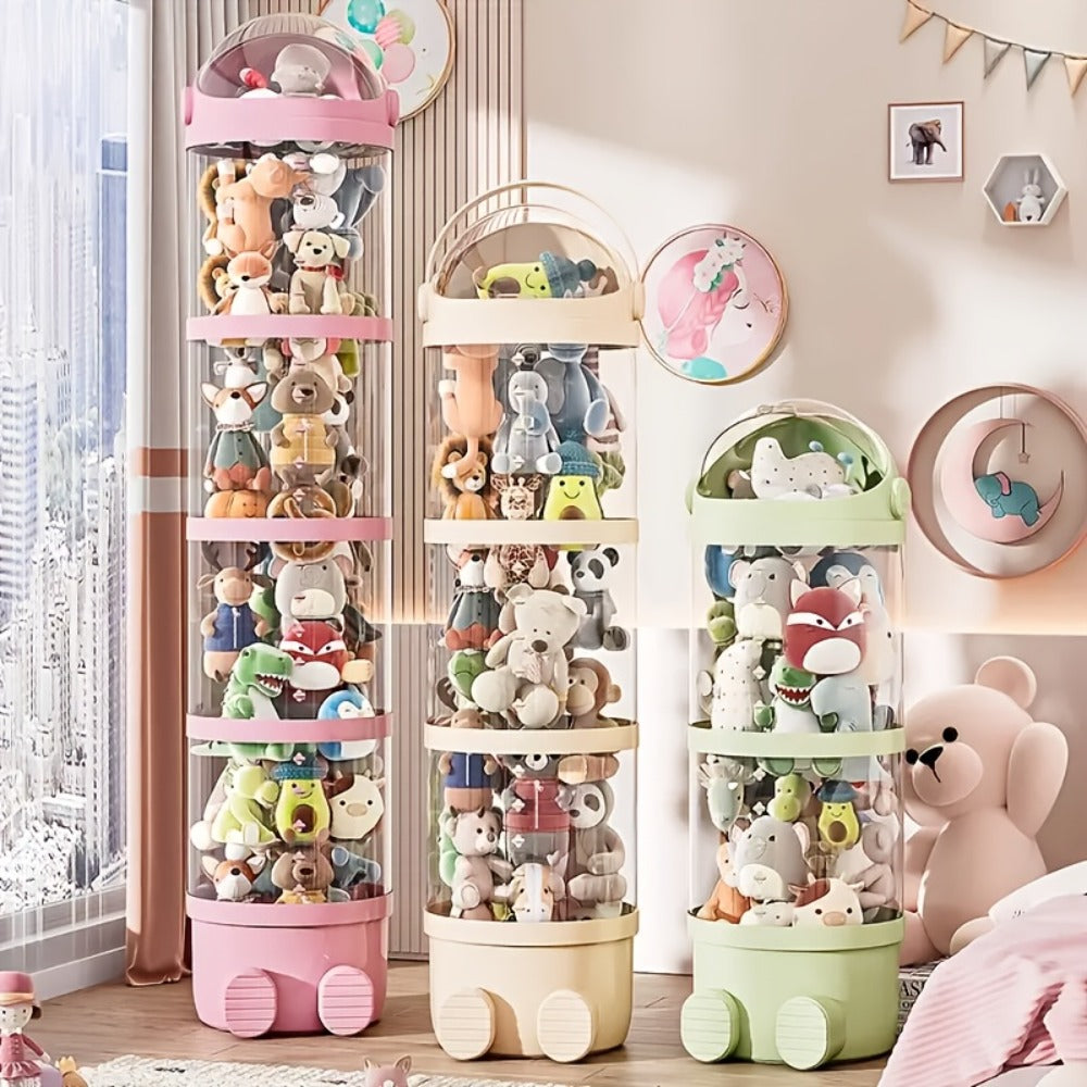 Stackable Round Stuffed Animal Storage Box with Lid for Entryways, Bedrooms and Living Spaces
